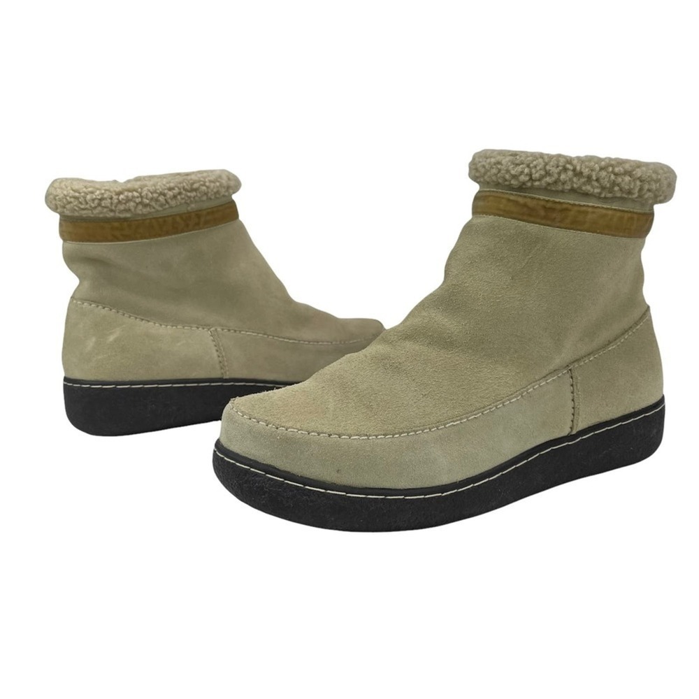 Land's End Womens Size 10 Cream Suede & Fleece Lined Winter Ankle Botties Boots - Picture 13 of 14